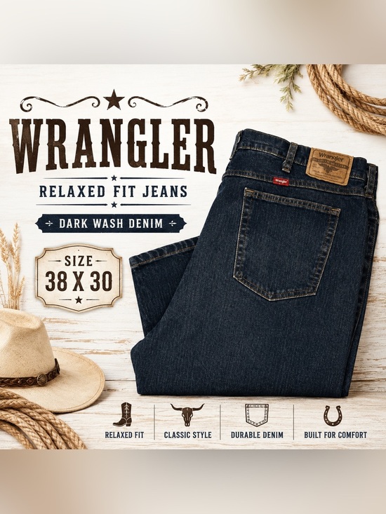 Wrangler Other - Wrangler Relaxed Fit Men’s Jeans Dark Wash Denim Size 38x30